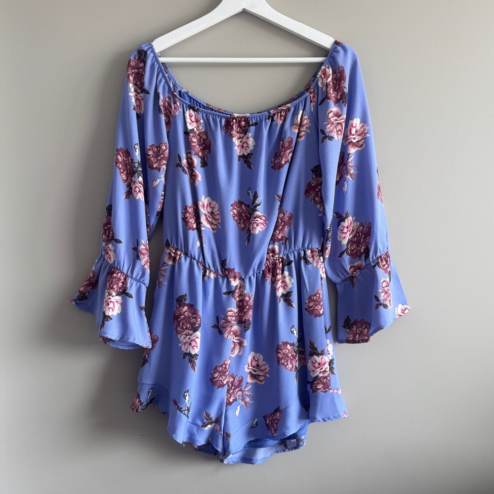 Peach Love California Blue Floral Romper